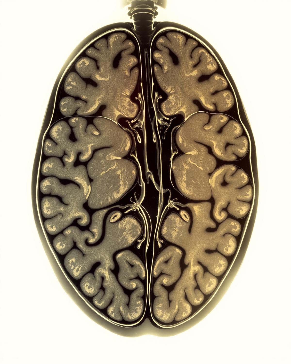 Anatomical MRI cross-sections rendered in warm monochrome